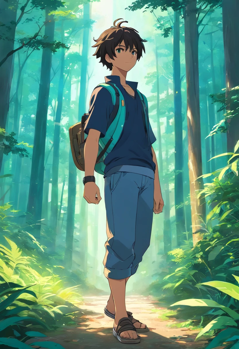 (Personagem Guerreiro, homem, bonito, cabelo longo, cabelo preto, vestindo armadura, fundo floresta)