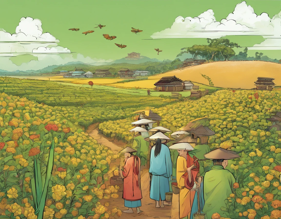 Many, many pests eat crops in the fields ,The faces of the Zhuang people showed sad and sad expressions
