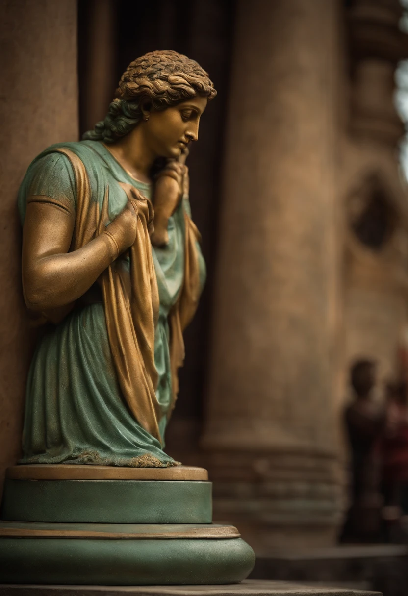 crie uma imagem realista de uma estatua grega antiga de estoico tapando a boca em silencio