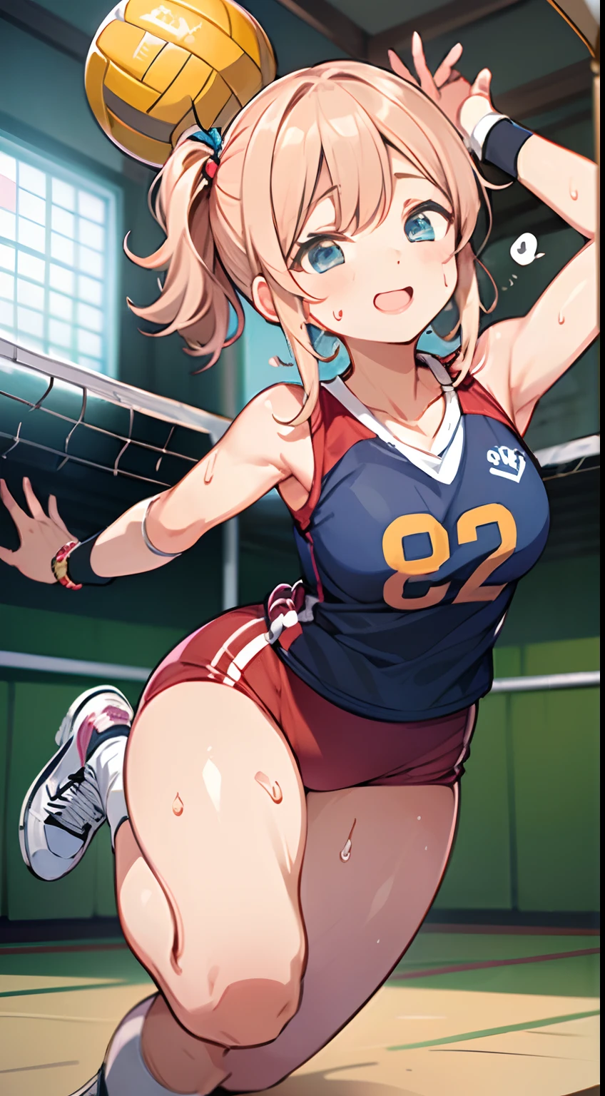 UHD, anatomically correct, 8k, (((masterpiece))), (((best quality))), (((ultra detailed))), (((high-resolution))), ((super fine illustration)), ((Ultimate cutie)), detailed beautiful face, solo, ((gyaru)), potbelly, ((curvy)), shiny hair, happy, smile, (blush),
BREAK, (((buruma))), ((sleeveless gym uniform)), ((wrist bands)), ((kneepad)), (((loose socks))), ((high top sneakers)), buruma, buruma,
BREAK, (((Throwing the Beautiful spherical shape 6-inch volleyball))), ((sweat)), (perspired), (heavy breathing), sense of depth, in gymnasium, lighting, looking at viewers, (spoken heart)