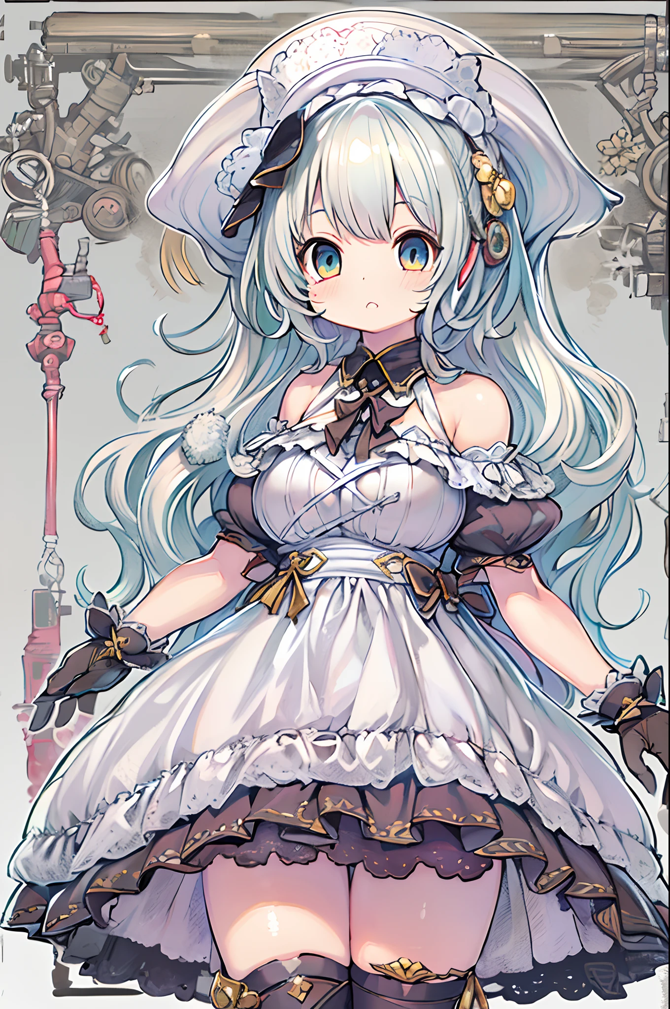 ((masutepiece)), (Highest Quality))), (CharacterDesignSheet, National Costume, Same character, front, Side, Back), Illustration, 1 girl, Full body, Silver hair, Eye hair, Beautiful eyes, Princess Cut, environment change scene, Short skirt, Shyness, Woman, girl, Standing, Gothic ta, v tuber, Charter Betarola, (Simple background, White background: 1.3) ( masutepiece:1.2), (Best Quality:1.3)