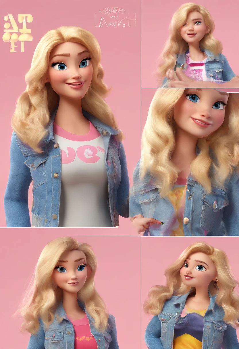 Disney Pixar film, "white girls 2" written with title letters, film poster, two blondes with long hair, one in a pink jacket pointing the finger, and the other in a denim jacket