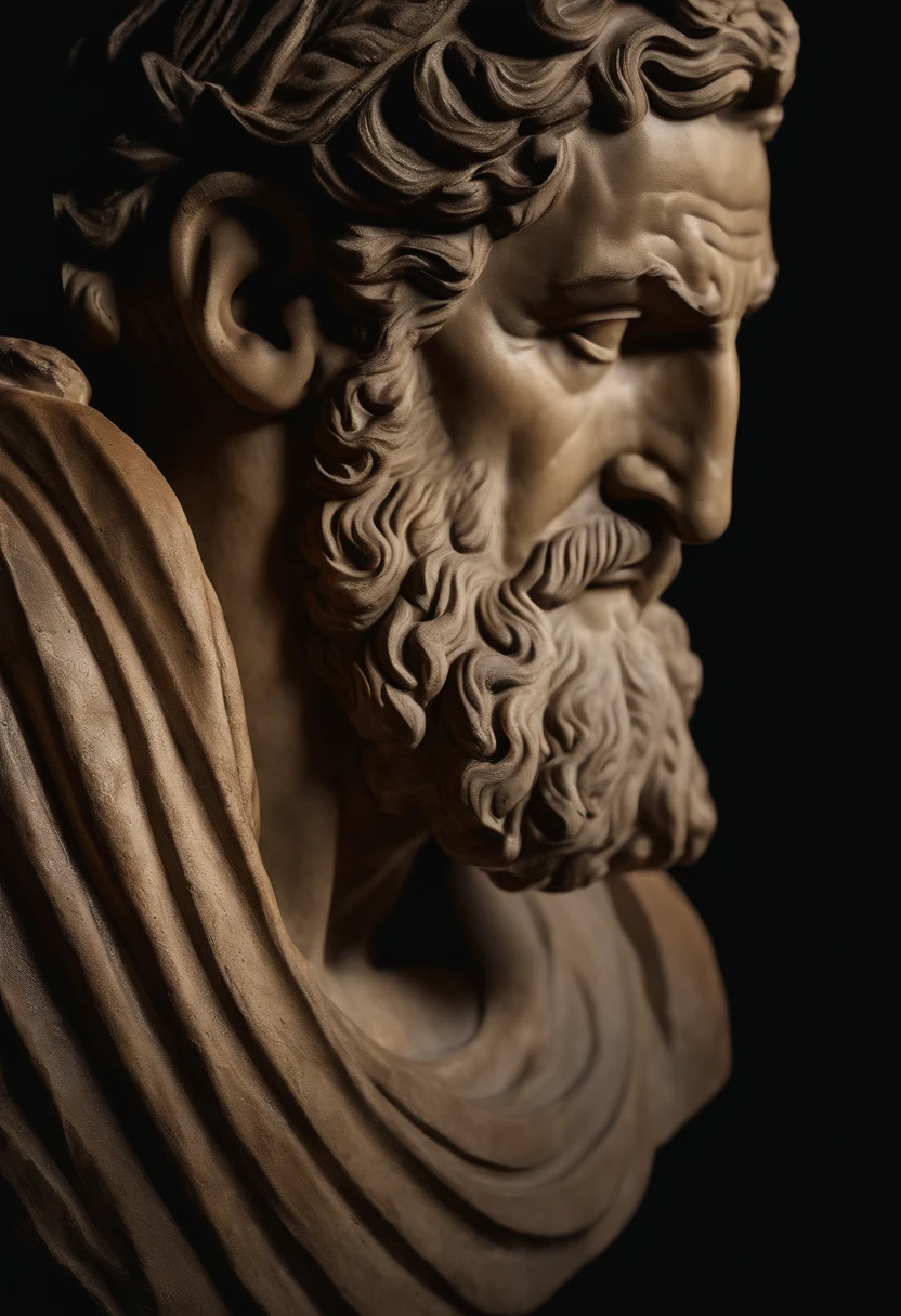 Stoic Gricki Stock That Is Greek Historical Status With Hercules Profile Muscles Cinematic 8k And Dark Background Covering Mouth In Silence