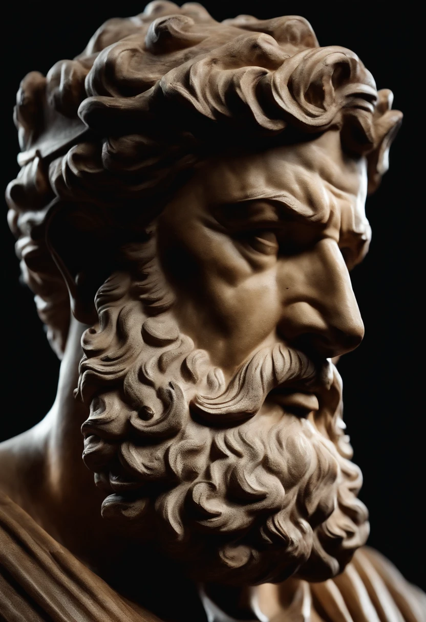 Stoic Gricki Stock That Is Greek Historical Status With Hercules Profile Muscles Cinematic 8k And Dark Background Covering Mouth In Silence