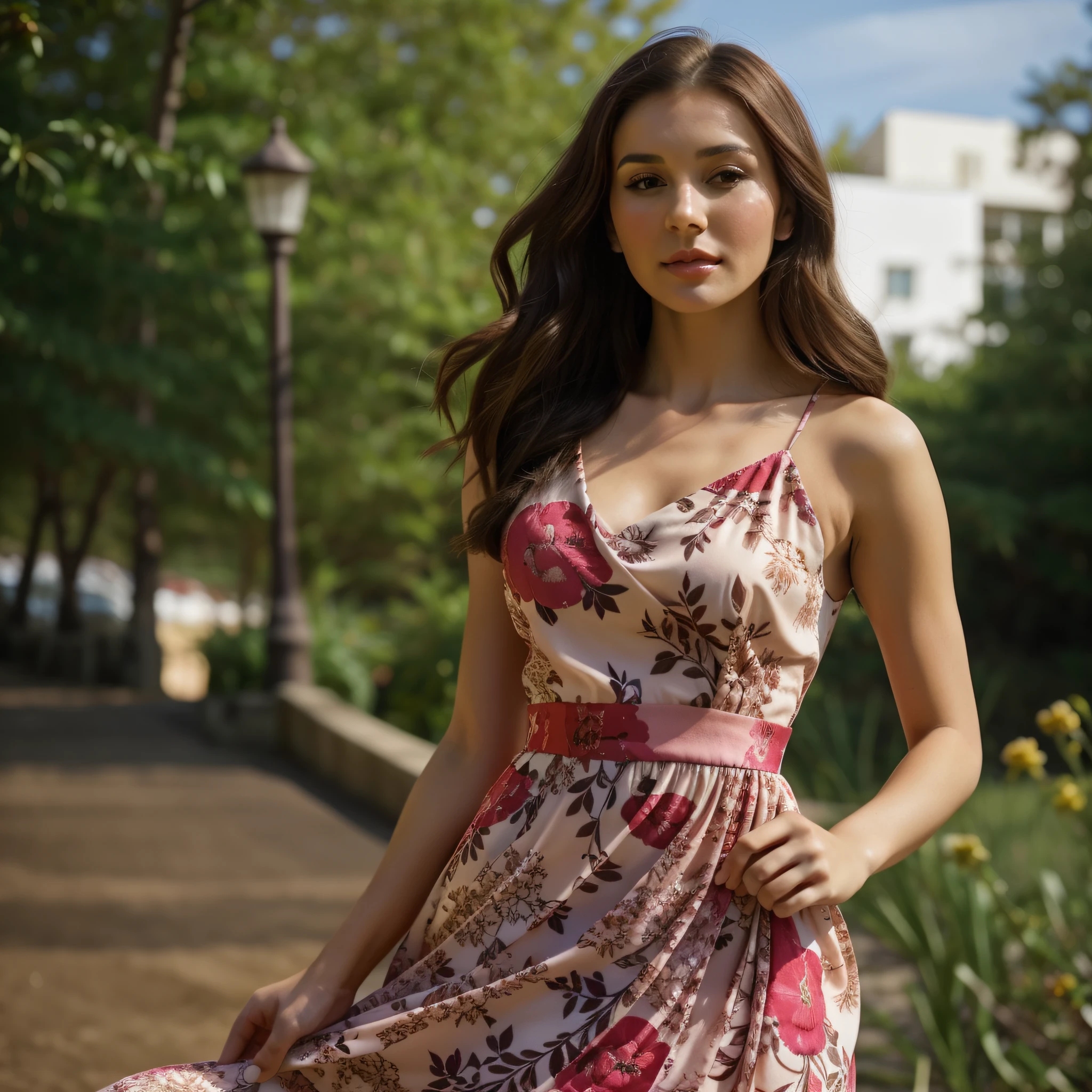 arafed woman in a floral dress posing for a picture, wearing an elegant pink dress, beautiful girl model, beautiful model girl, gorgeous beautiful woman, gorgeous elegant attractive, gorgeous woman, jaw dropping beauty, beautiful woman, beautiful young woman, very beautiful young woman, very beautiful woman, photo of a beautiful woman, attractive brown hair woman, a beautiful young woman, on the beach
