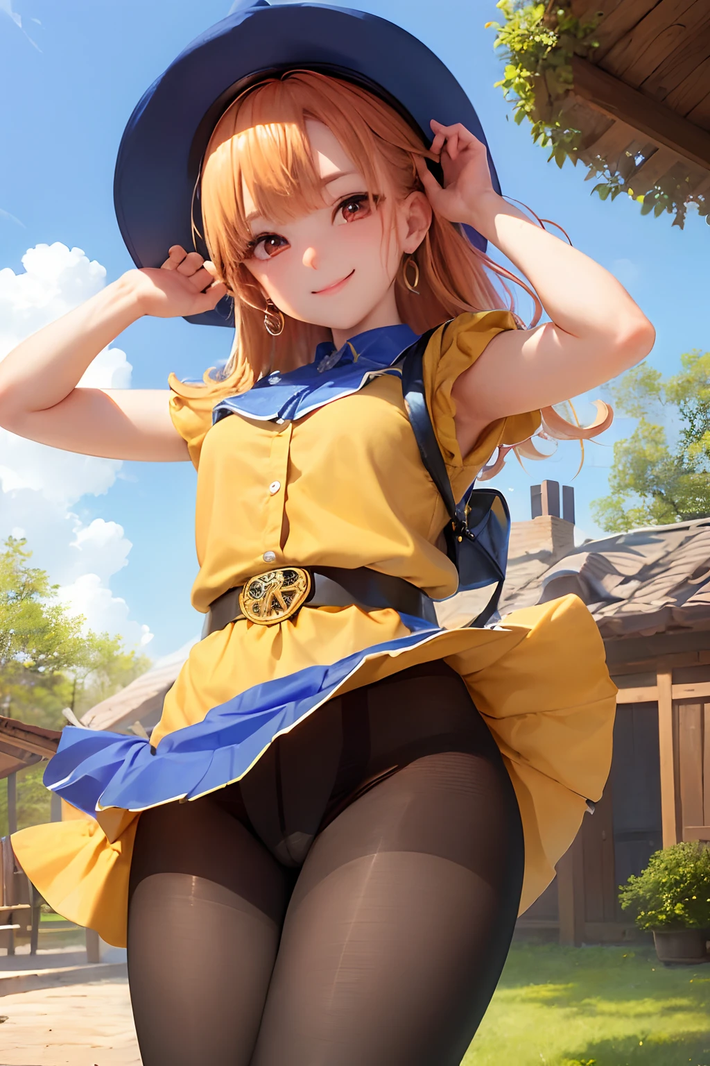 (​masterpiece、top-quality:1.2)、Cowboy Shots、独奏、 1 人、Alena \(DQ4\)、A smile、looking at viewert、((Office Suits))、((pantyhose))、((a miniskirt))、((pencil skirts))、((Holding a skirt))、((Show underwear))