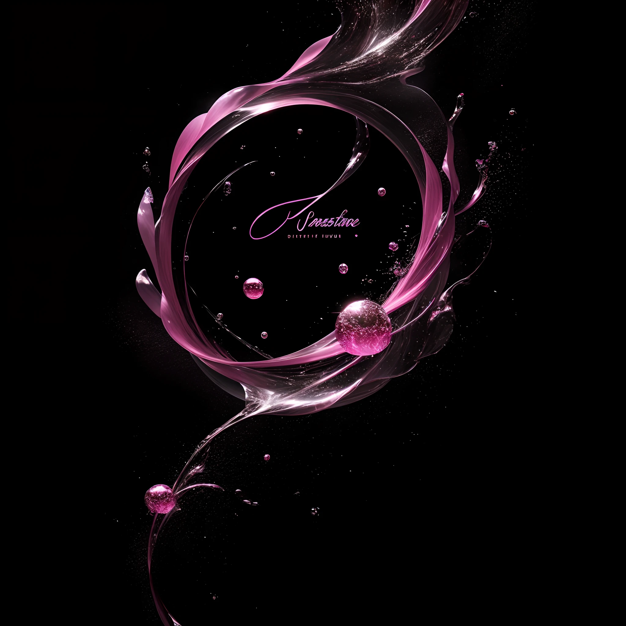 Hot pink bubbles and 3D large diamonds with the name "Upscale Trendsetter" at the bottom, photo, typography, 3d rendering, 3d render, photo, typography