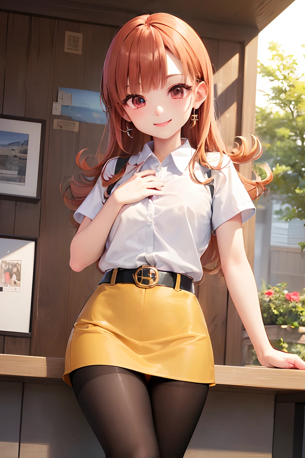 (masterpiece、top-quality:1.2)、Cowboy Shots、独奏、女の子 1 人、Alena \(DQ4\)、A smile、looking at viewert、((Office Suits))、((pantyhose))、((Black miniskirt))、((pencil skirts))、((Holding a skirt))、((Show underwear))
