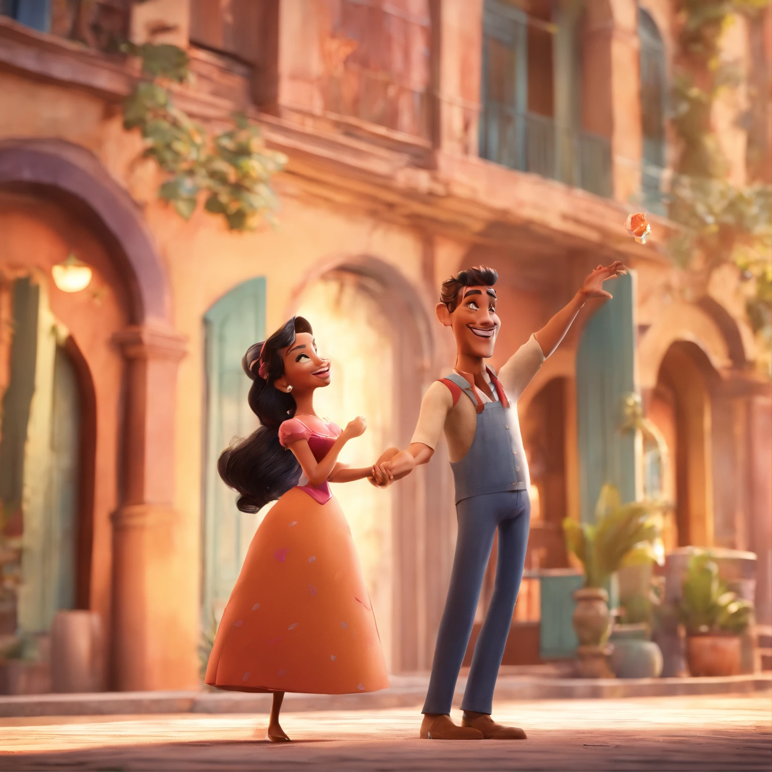 3d creation Disney pixar film scene, there is a man and a woman smiling for a photo together, profile image, Director: Nandor Soldier, Malika Favre, 3 Brazilian mother of 5 years, andrea rocha, Happy couple, profile photo, david rios ferreira, Director: Daniel Lieske, avatar image, 30 year old woman from Cuba, smiling couple
