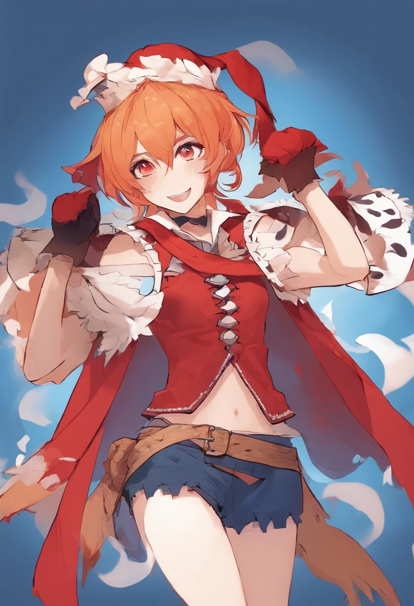 masterpiece, best quality, 1girl, solo, cowboy shot, realistic, CureChocolat, CureChocolat's top hat, CureChocolat's gloves, CureChocolat's drop earrings, CureChocolat's choker, red bike shorts, white thighhighs, looking at viewer, dynamic pose, 4k, absurdres, smile, dynamic, ultra detailed, dynamic, striped background, outdoors, <lora:CureChoco-nai:0.8>,
