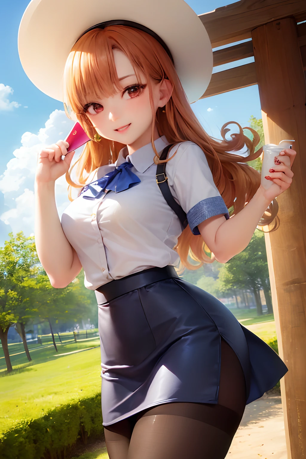 (masterpiece、top-quality:1.2)、Cowboy Shots、独奏、女の子 1 人、Alena \(DQ4\)、A smile、looking at viewert、((Office Suits))、((pantyhose))、((Black miniskirt))、((pencil skirts))、((Holding a skirt))、((Show underwear))、((whole body Dripping wet))