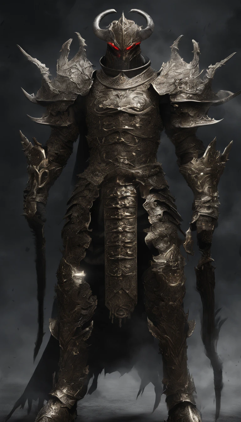 warrior, concept-art, author:Kishiganku, Fantasy art, Zen temple background, clean render, a horned, Wear a suit of armor, Detailed bushido form smoke, helmet of a forgotten deity, character is standing, 8k Realistic, in game render, detailed face background detail, Art station front page, taur, Pseudo-medieval fantasy, A deity wearing koi armor, detailed bronze armor, Bronze armor, golden etched armor, gold obsidian armor, Light gold armor, Gorgeous filigree armor, A demonic warrior, Gorgeous armor full of thorns, Intricate assasin armor, Intricate metal armor, powerful warrior, Dressed in gorgeous gold armor,Decorated with intricate patterns, The helmet has a large crown and two horns,Glowing red eyes, Everything is in the dark, The smoky background hints at battle scenes, Add an ominous aura to his character,Demon's giant demon wings,submission, Full body shot.