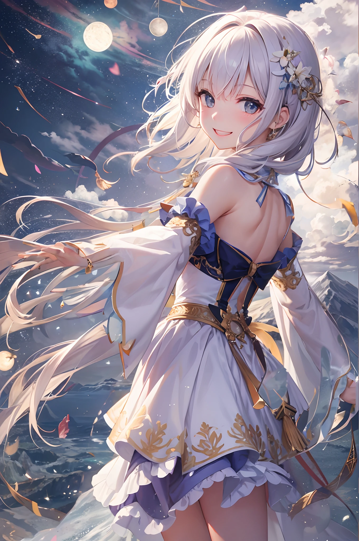 A woman in a white dress with long hair and a sword - SeaArt AI