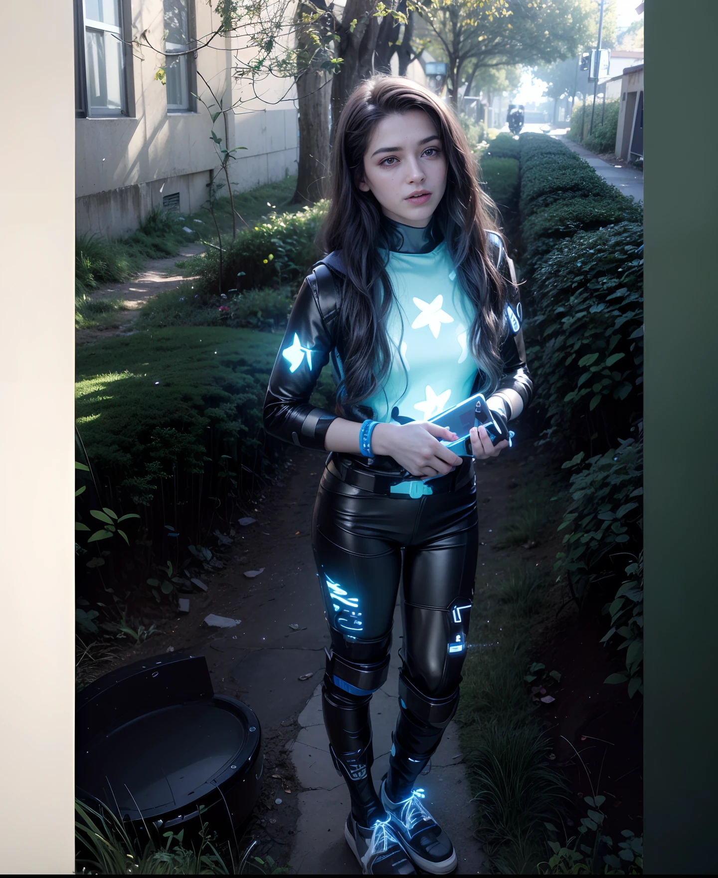((Best quality)), ((masterpiece)), (highly detailed:1.3), 3D,full body portrait,rfktr_technotrex, beautiful cyberpunk woman,(wearing head-mounted display that is chunky and hi-tech with neon lights:1.2),wearring a cape,computer hacking,computer terminals,soft glow from neon lights,micro-electronics,computer servers, LCD screens, fibre optic cables, corporate logos,vibrant colours,HDR (High Dynamic Range),Ray Tracing,NVIDIA RTX,Super-Resolution,Unreal 5,Subsurface scattering,PBR Texturing,Post-processing,Anisotropic Filtering,Depth-of-field,Maximum clarity and sharpness,Multi-layered textures,Albedo and Specular maps,Surface shading,Accurate simulation of light-material interaction,Perfect proportions,Octane Render,Two-tone lighting,Low ISO,White balance,Rule of thirds,Wide aperature,8K RAW,Efficient Sub-Pixel,sub-pixel convolution,luminescent particles,light scattering,Tyndall effect