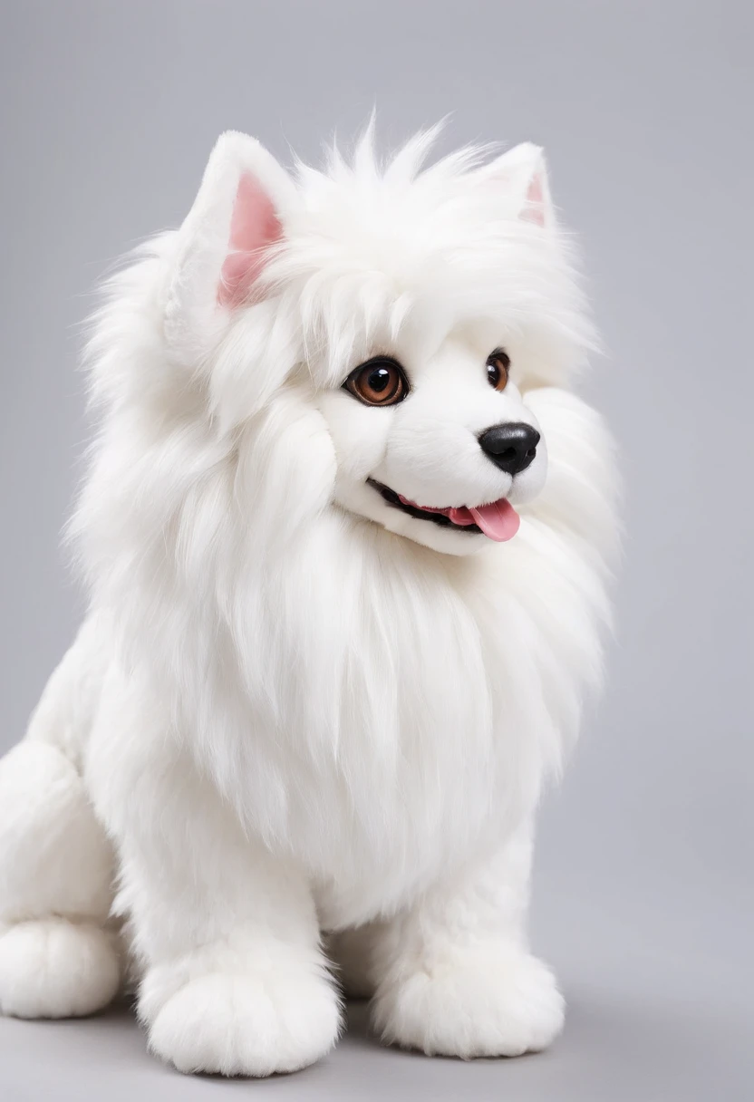 Fluffy and,Adorable stuffed dog、The dog's body is covered with pure white socks.、The color of both ears is black