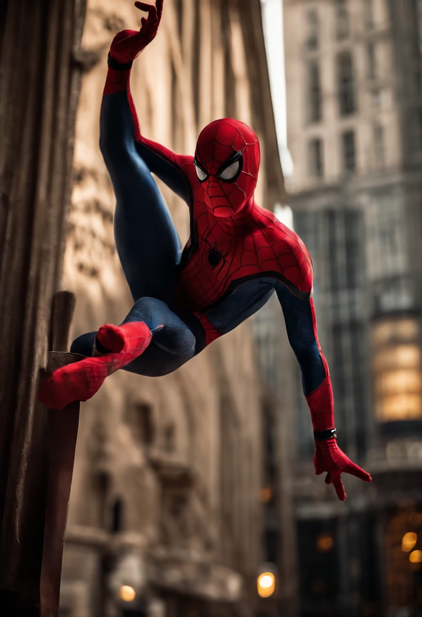 Spiderman as a stripper dancing around a pole, for cash, money falling from the sky, cinematic light, dramatic, crystal clear image