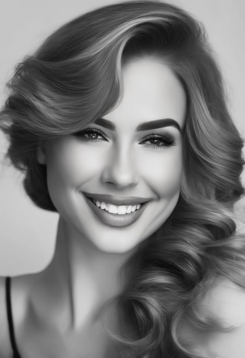 chica realista con detalles de cara bien definidios de cuerpo completo, cabello marron claro, sonriendo, cabello ondulado, con rasgos europeos, con escote, con grandes tetas, en fondo no desenfocado