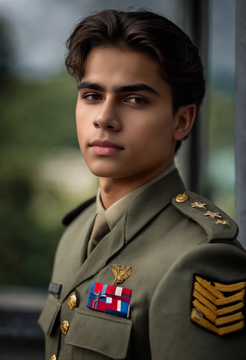 dmodelmodel, , adolescente, retrato, da frente, traje dia a dia, pele natural, pensativo, corte de cabelo militar, , estudio de fotografia profissional, 8k, full hd