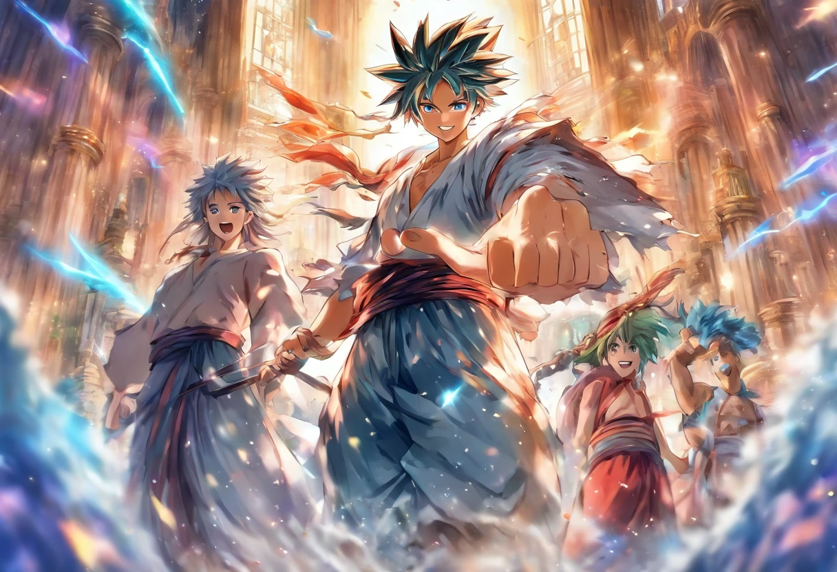 Backgrounid branco、jovens sorridentes segurando biblia、aquarela paiting