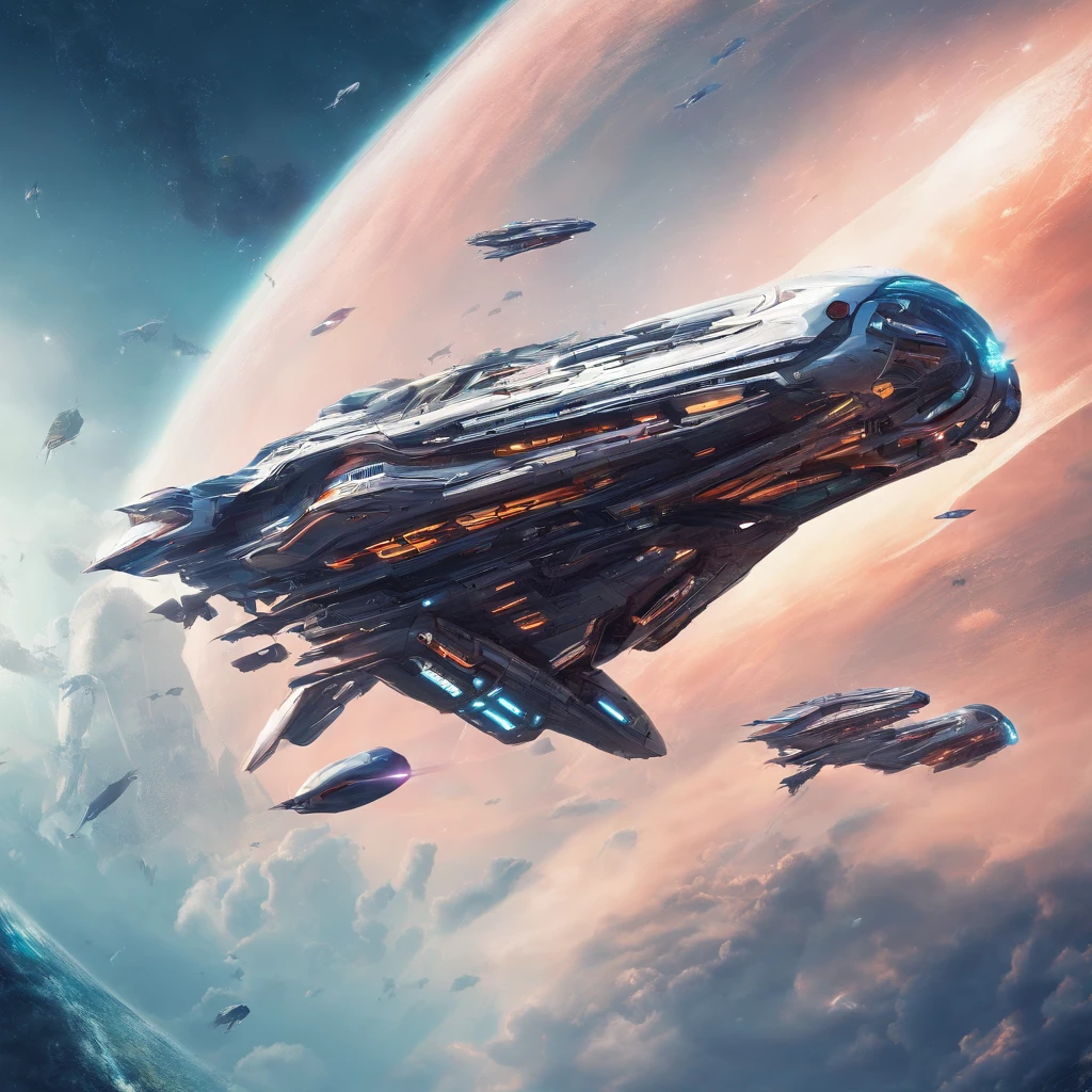 Spaceship with futuristic bird look Futuristic shape flying background battleship