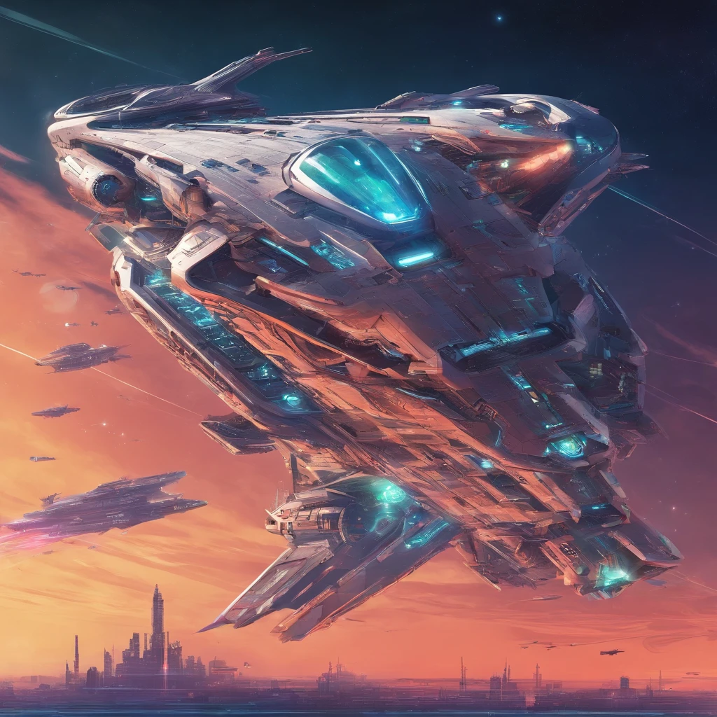 Spaceship with futuristic bird look Futuristic shape flying background battleship