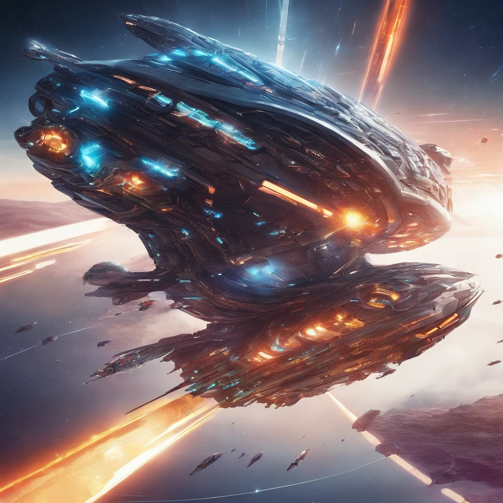 Spaceship with futuristic bird look Futuristic shape flying background battleship
