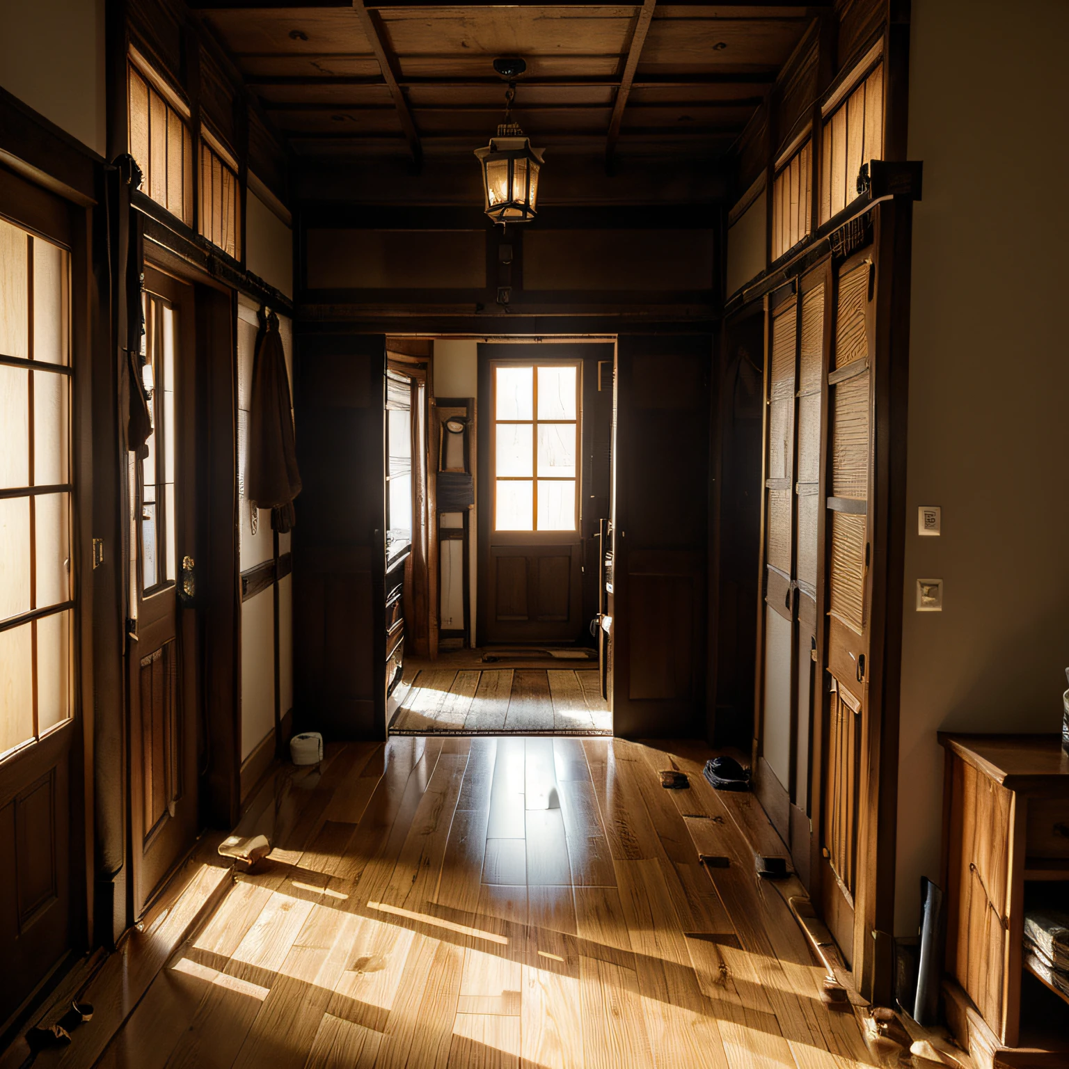 Clean hallway、Wooden corridor、wood floor