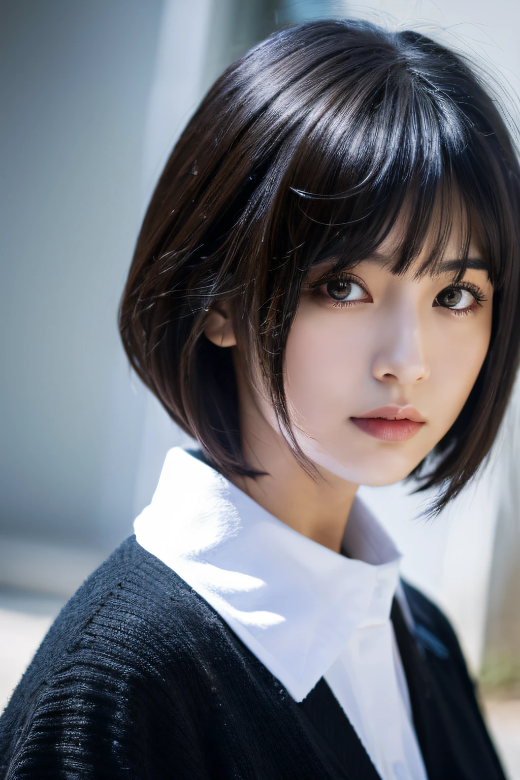A dark-haired bob girl with