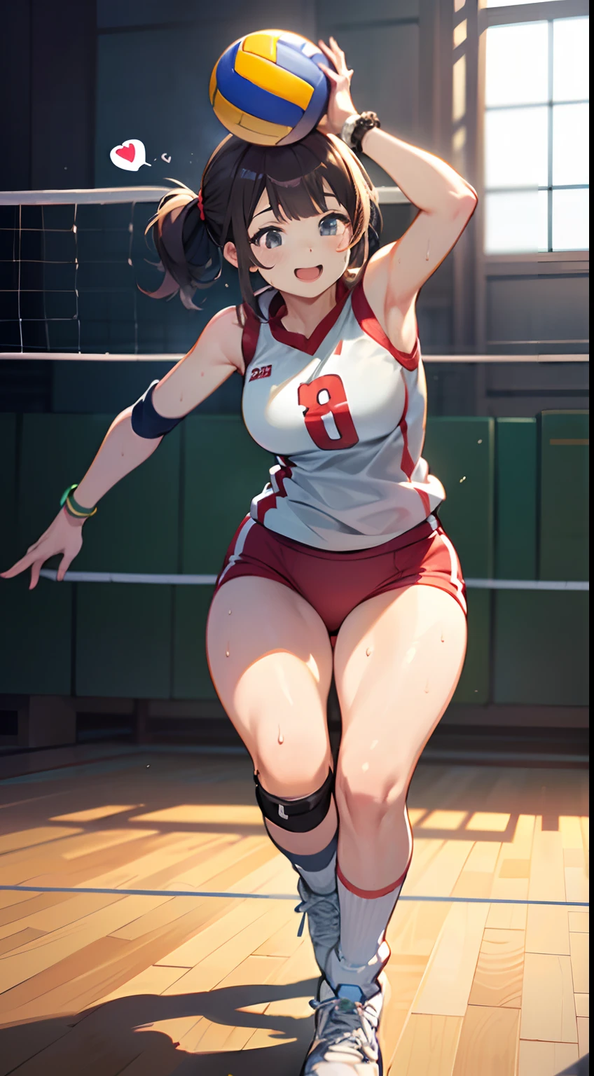 ((((perfect anatomy, anatomically correct, super detailed skin)))), 1 girl, japanese, 16 years old, volleyball player, shiny skin, watching the view, 
beautiful hair, beautiful face, beautiful detailed eyes, brown eyes, (middle hair:1.4, side ponytail:1.7), babyface, mole under eye, 
beautiful collarbones, beautiful body, beautiful breasts, beautiful thighs, beautiful legs, large breasts:0.5, seductive thighs, cameltoe, bare arms, bare hands, bottomless, break, 
((symmetrical clothinetallic)), (((buruma), sleeveless volleyball uniform)), break, 
(((((brown rope)), shibari:1.5, (shibari over clothes)))), ((arms behind back:1.5), breasts bondage, arms bondage), (((toys in panties))), 
((ashamed, open mouth)), (((m legs), squatting, spread legs)), break, 
(beautiful scenery), evening, day, ((volleyball gymnasium, volleyball cort)), 
(8k, top-quality, masterpiece​:1.2, extremely detailed), (photorealistic:1.2), beautiful illustration, cinematic lighting,