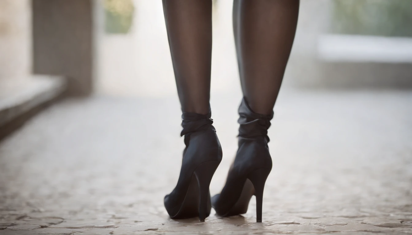 close-up on legs, Black silk long legs