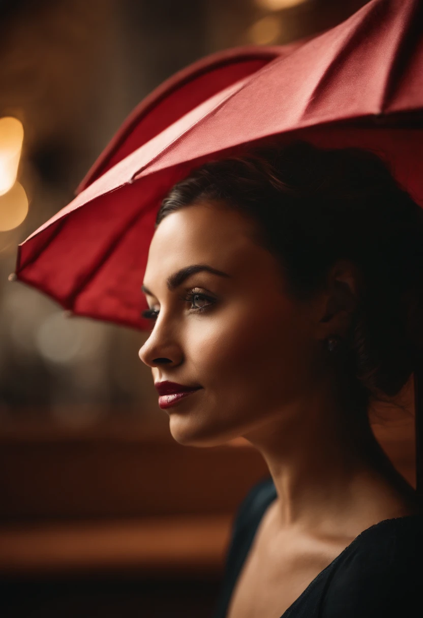 A spotlight lit photo of a hairstyling umbrella, advertised product as a designed idea