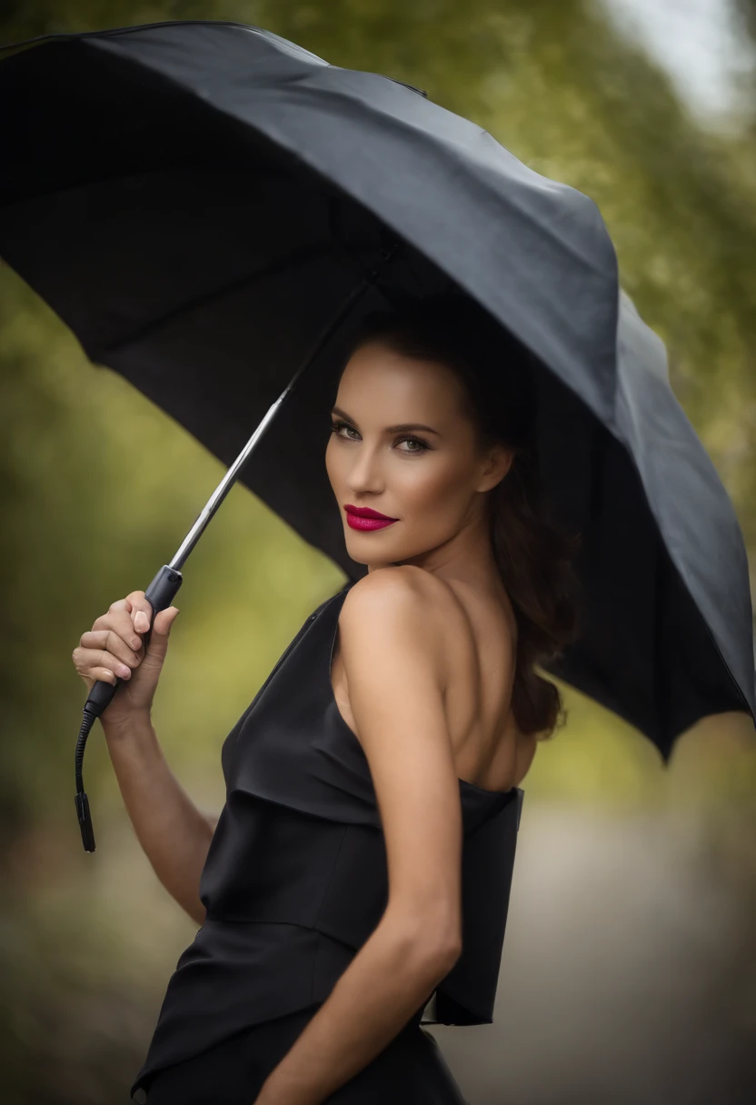A spotlight lit photo of a hairstyling umbrella, advertised product as a designed idea