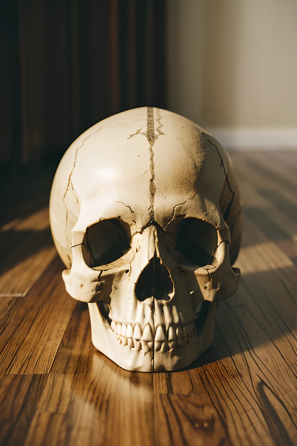 Skull lying on the floor in the bedroom