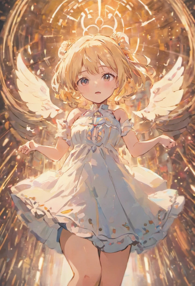 photoRealstic、Drawing of a with a cup of coffee and angel wings、Beautiful Angel Girl、Close one eye、Rococo Room、Angel girl drinking coffee in luxurious room