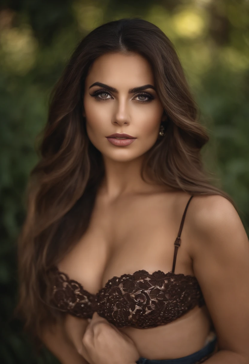 Arafed mujer completamente , Chica sexy con ojos marrones, realista, credibly, meticulosamente detallado, foto cuerpo completo, Voluminous brown hair, rasgos europeos, selfie de una mujer joven, Camera eyes, Violeta Myers, maquillaje, Maquillaje natural, staring directly into camera, Cara con Artgram, Maquillaje sutil, Gran foto de todo el cuerpo, en un fondo poco desenfocado, Busto grande,