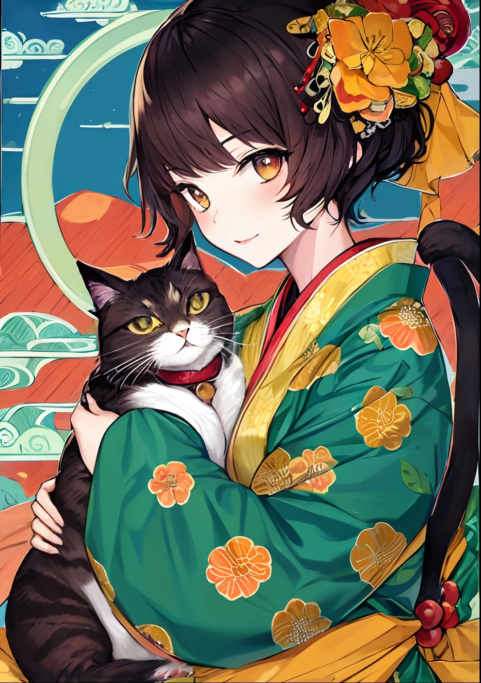 girl with, beautiful anime catgirl, Cute cat visuals, catss, catgirl, Very beautiful cat girl, cute little, Anime girl with cat ears, japanese art style, japanese shoujo manga, anime style 4 k, attractive cat girl, in a kimono,