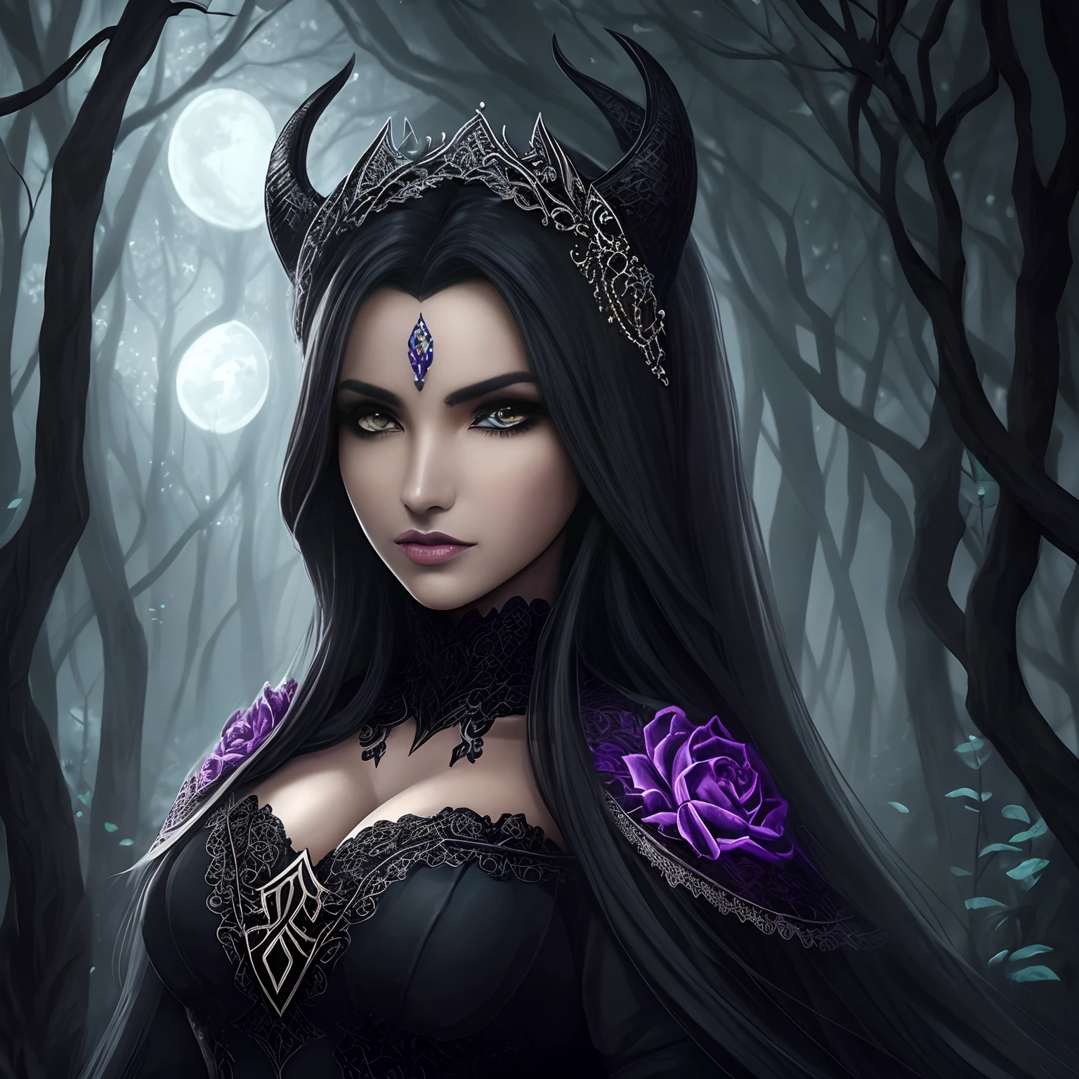 Melhor qualidade, extremamente detalhado, (retrato), de uma maligna demoniaca e bela garota gerreira, Beautful, cabelos brancos, corpo lindo, pele palida, dragon cyphers, olhos brancos sem retinas, sombreado preto borrado e escorrido e em volta dos olhos, Her appearance is that of undead Spectro, roupas rasgadas, em uma floresta seca e morta e sombria, infernal, 8k, ultra detalhado e realista