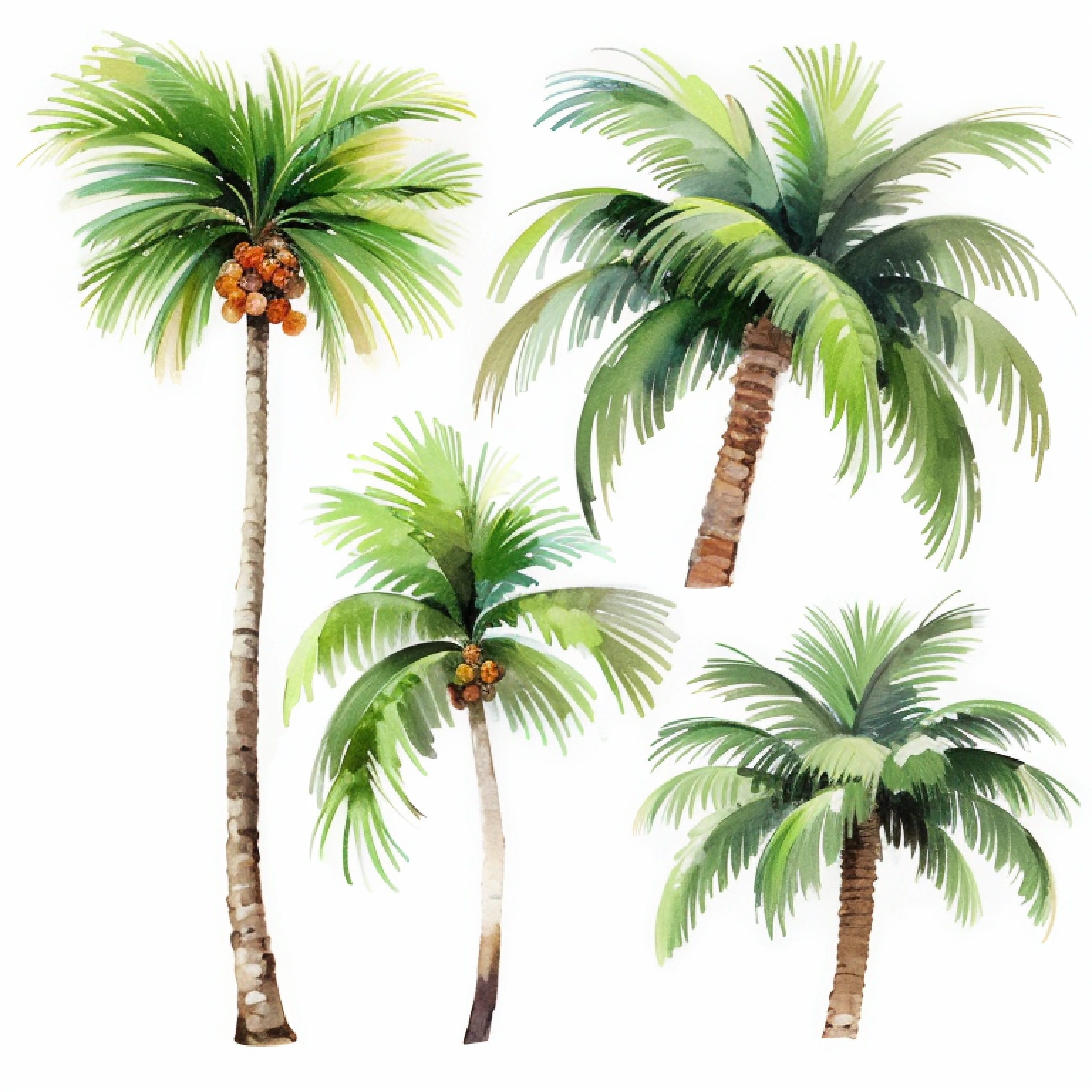 A closeup of a palm with a bunch of fruit on it, Palmeira tropical, Mãoeiras Palm, tropical trees, Palmas, coqueiros, Palm Trees, Palm: Hand, coqueiros, palm, Tamareiras, watercolor artwork of exotic, exotic trees, Watercolor illustration, a palm of the handa, Palm Tree James Gurney, estilo de pintura em aquarela, The palms of the hands come from the ground