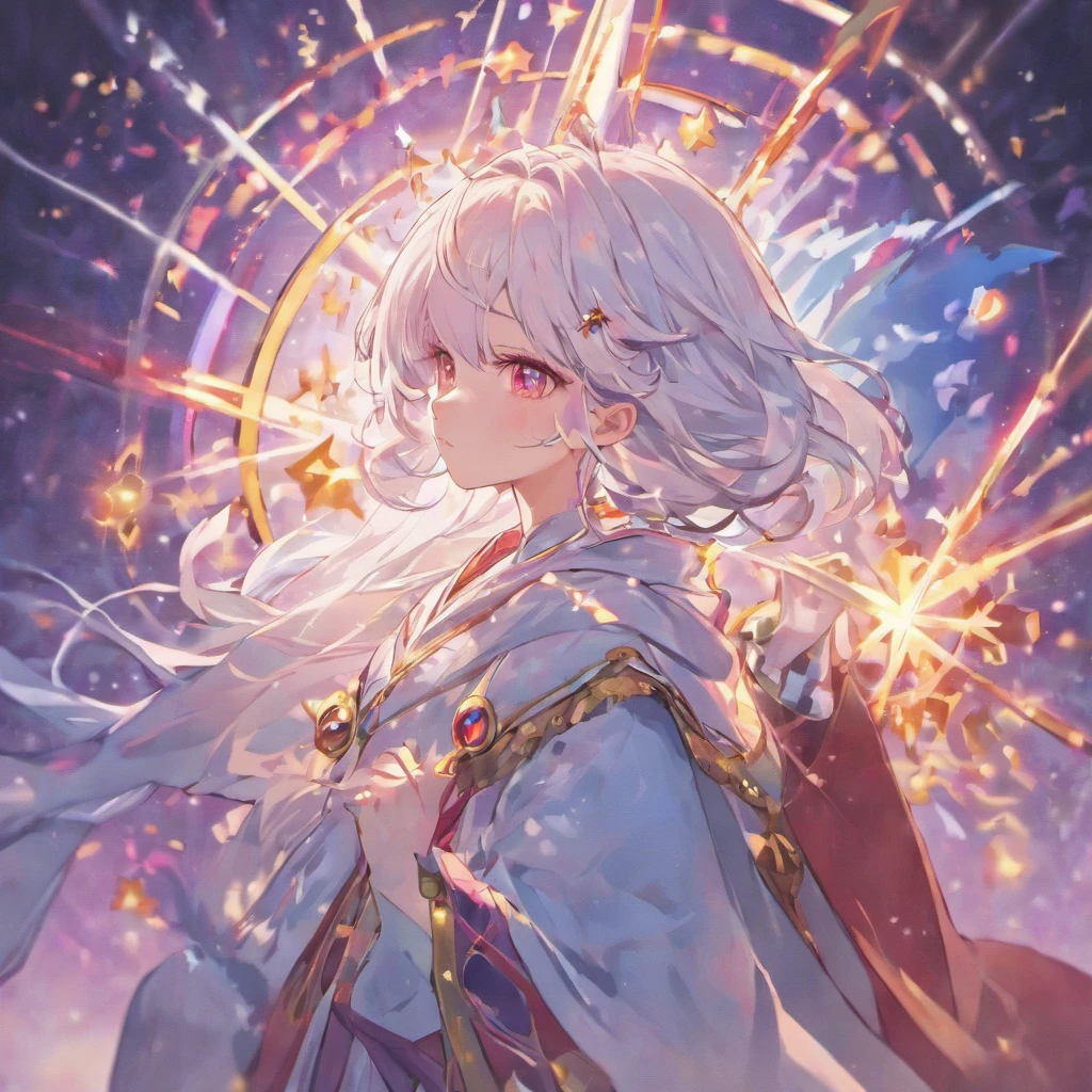 White-haired, White costume, Wizard Anime Characters, Wizard Detail Art,Sorcerer、 portrait of a wizard, from arknights, Magic circle of snowflakes、The Magic of Snowflakes、white haired god, red eyes, a beautiful kitsune woman, flowing white robes, detailed anime character art, Red snowflake,Clear eyes