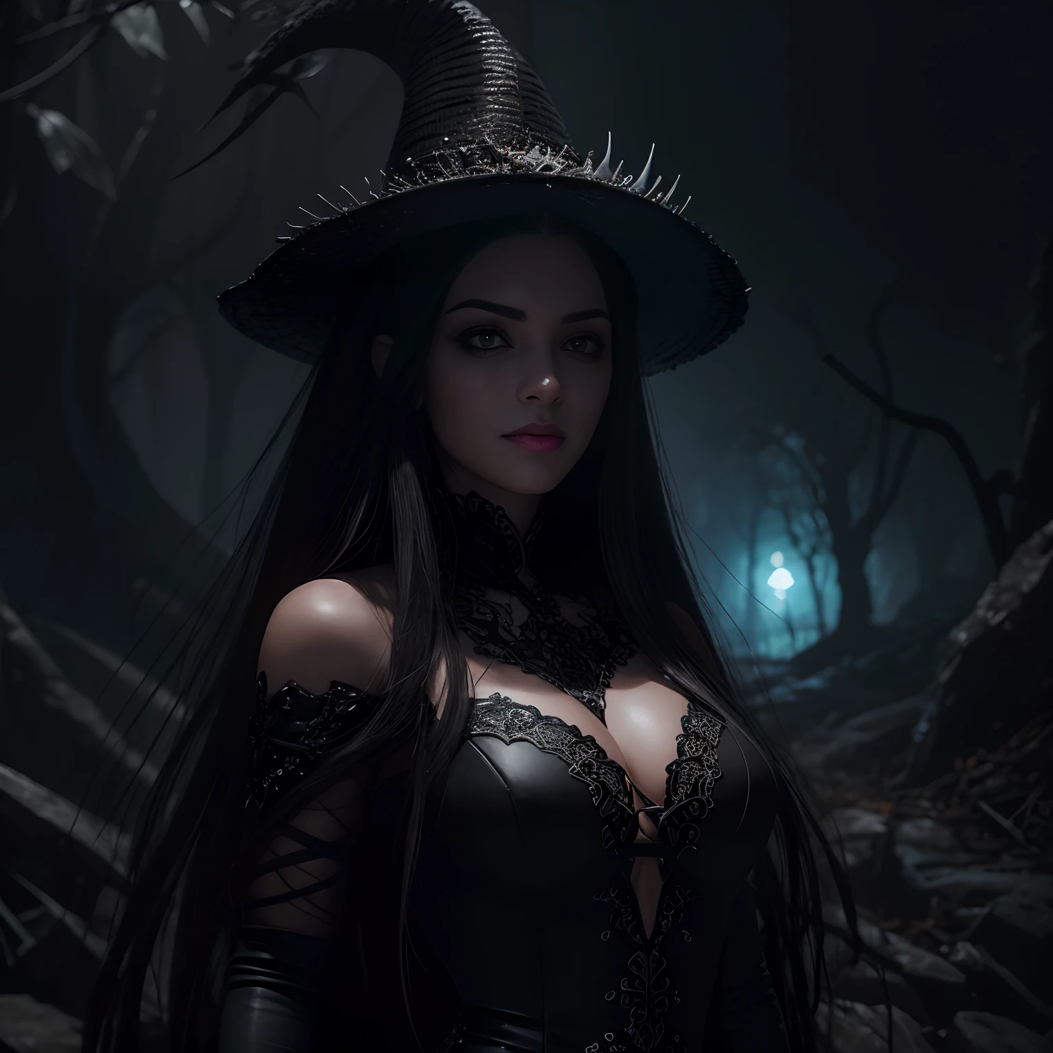 Melhor qualidade, extremamente detalhado, (retrato), de uma maligna demoniaca e bela garota gerreira, Beautful, cabelos brancos, corpo lindo, pele palida, dragon cyphers, olhos brancos sem retinas, sombreado preto borrado e escorrido e em volta dos olhos, Her appearance is that of undead Spectro, roupas rasgadas, em uma floresta seca e morta e sombria, infernal, 8k, ultra detalhado e realista