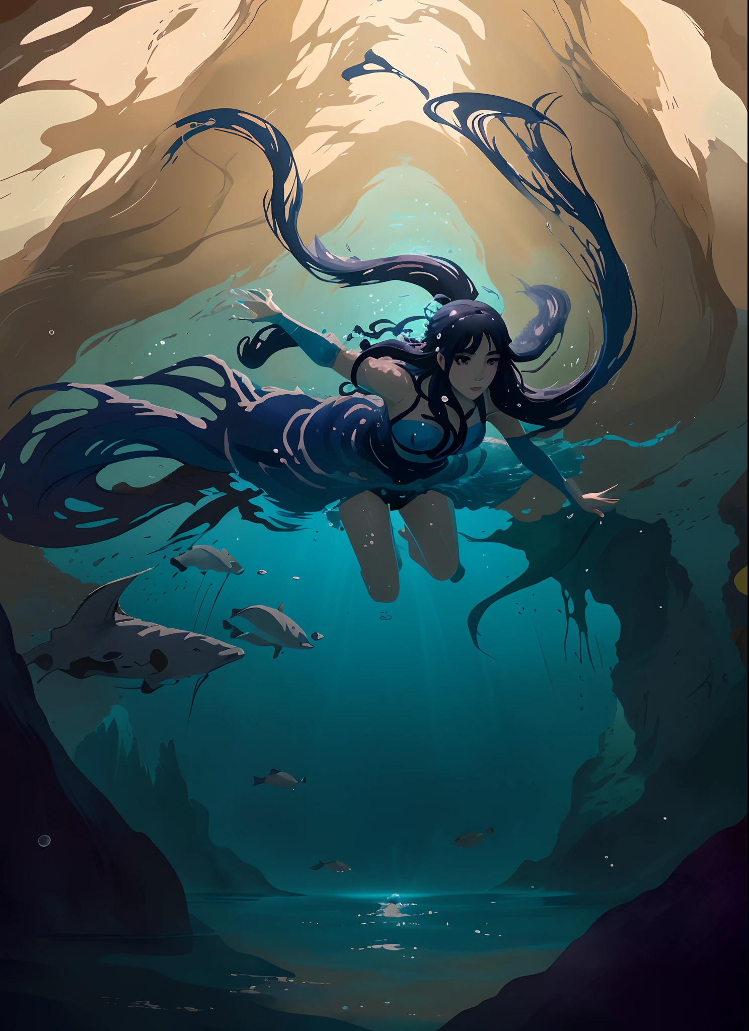 una sirena, con un estilo de arte parecido al del cineasta del guillermo del toro