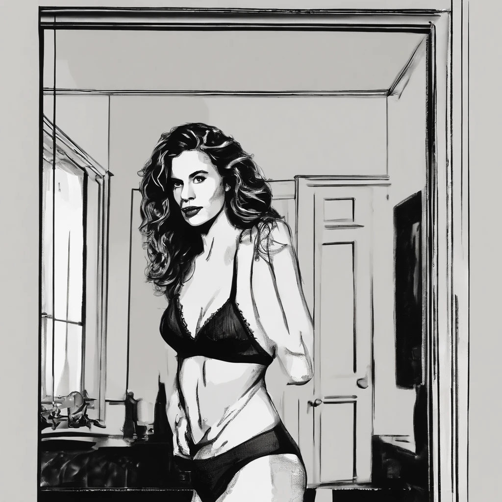 one pretty woman wear sexy lingerie standing in empty room, from front