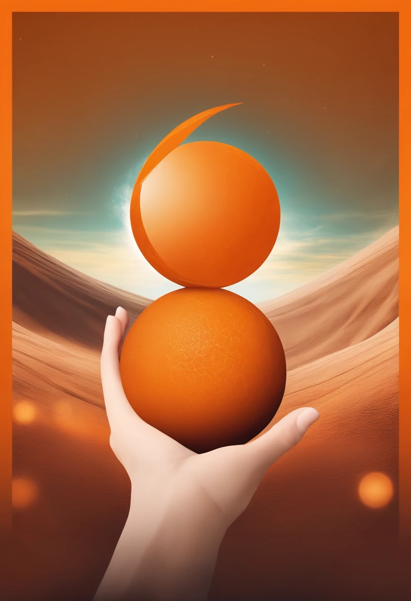 orange hand holding orange planet ,logo style