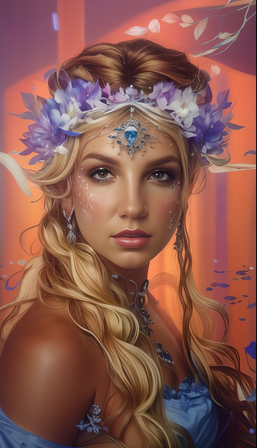 britney spears com cabelos brancos e  usando uma coroa, retrato bonito da arte da fantasia ultra realista, retrato de fantasia fosco detalhado, retrato bonito da fantasia realista, Retrato de uma rainha elfa, bela arte de fantasia,Um retrato impressionante de uma deusa, closeup fantasy with water magic, arte de fantasia detalhada, melhor qualidade, realista, realista, Award-Winning Illustration, (rosto altamente detalhado e textura da pele), (corpo inteiro), (detalhe complicado: 1.2), (detalhe fino), (detalhe complicado), (cinematic lights, luz de fundo de melhor qualidade), lines sharp, foco nítido, Arte Oficial, unidade 8k papel de parede , Absurdo, inacreditavelmente absurdo, tamanho de arquivo enorme, Garota nua ultra- , Arte de Fantasia, RTX,((Foto de encerramento-up by award-winning studio)), , (cale a boca), , perfect hands, lindos olhos detalhados, rosto perfeito