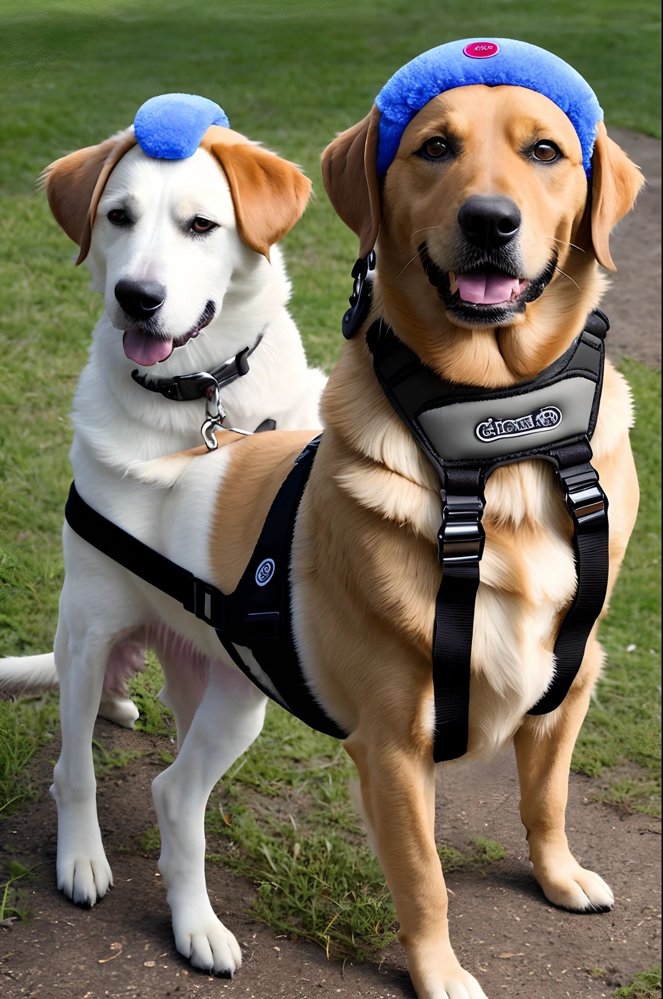 A dog harness attached to a headband designed to perch a dogs ears out