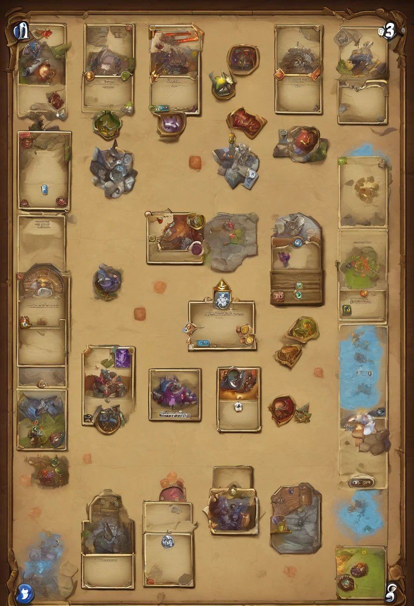 create a background to place the cards in a hearthstone-based card game where each player has 9 squares on their field to position the pieces. in addition to a space for piles of cards for discard, cemetery and the player's hand containing a maximum of 5 cards