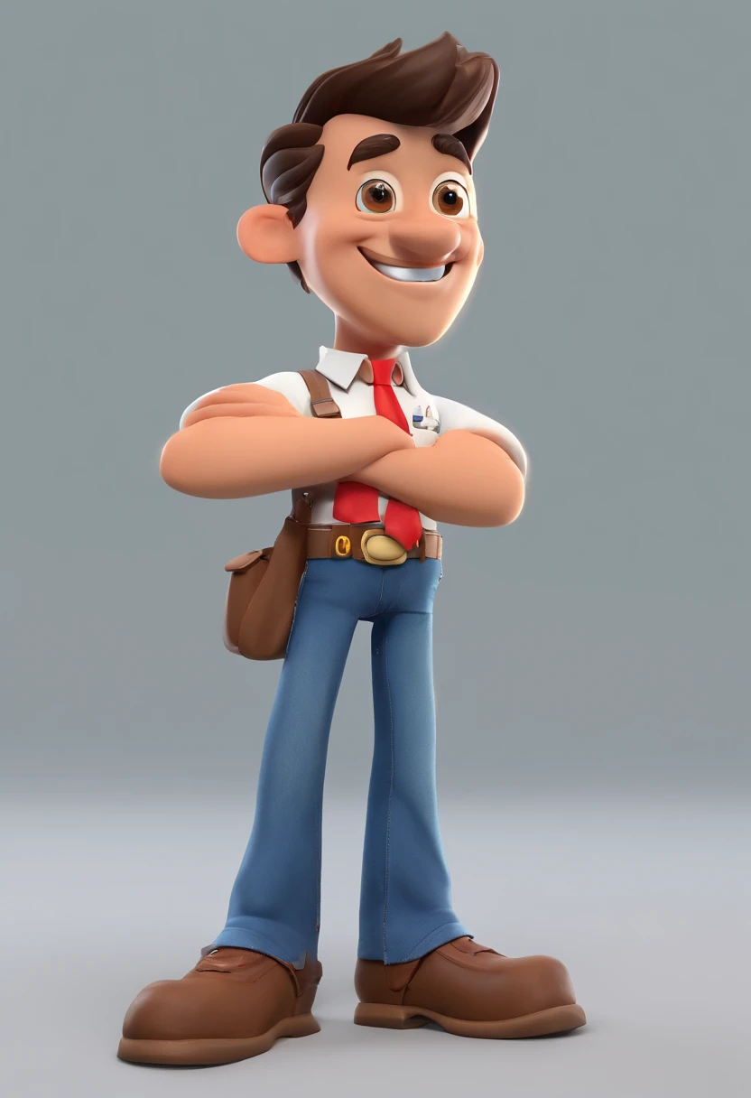 Personagem 3D com Terno Preto, sorridente, estilo disney, 3D Animation Character Style, camisa branca, Gravata Vermelha, ....3d, Processados, Realtor, confiante, attention to detail, terno perfeitamente adaptado, Paleta de cores vivas, cabelos imaculados, Realtor,happy expression,olhos inteligentes,pose confiante,professional background,Carreira de sucesso,gostando do seu trabalho,