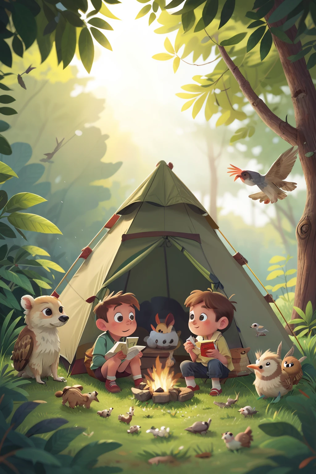 boys Small animals camping, Gamine, Savannah, birds