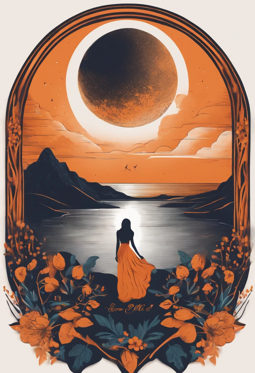 boho style logo, hand holding an orange style planet