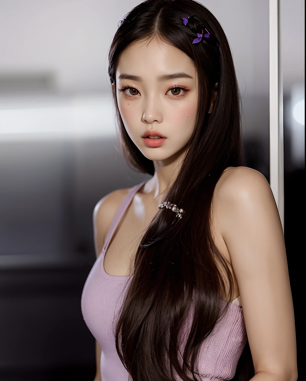 Araffe asian woman with long hair and purple dress posing for a photo, Blackpink Jennie, Jossi de Blackpink, peinado de coletas, Retrato de Jossi de Blackpink, Sha Xi, con el pelo largo, Ilya Kuvshinov con cabello largo, Retrato Jisoo Blackpink, Peinado liso, Lee Ji - Eun, Heonhwa Choe, Lee Ji-eun